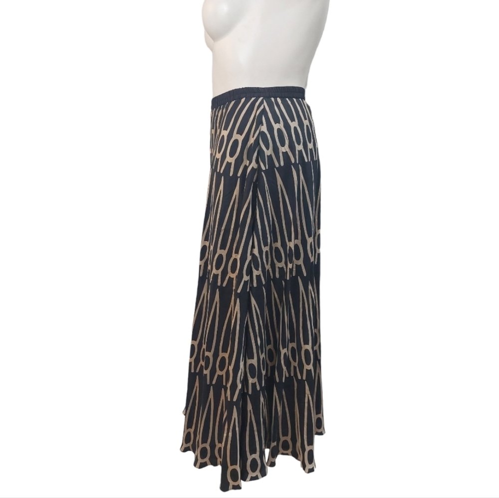 Anupama Women's Large Black Beige Geometric Print Maxi Skirt Boho Elastic Waist - Picture 4 of 13